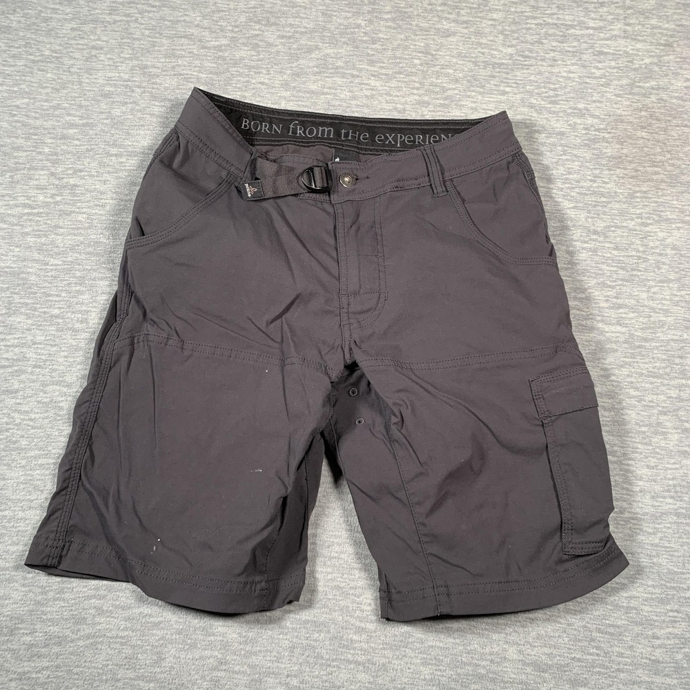 prAna Stretch Zion Shorts Mens 28 Gray 10 Inch Inseam Cargo Hiking Belted Travel